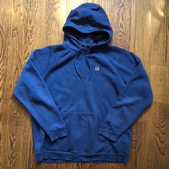 UNDER ARMOUR Men's Navy Blue Full Zipper Hoodie With Black Chest Logo Sz 2XL - Picture 10 of 10